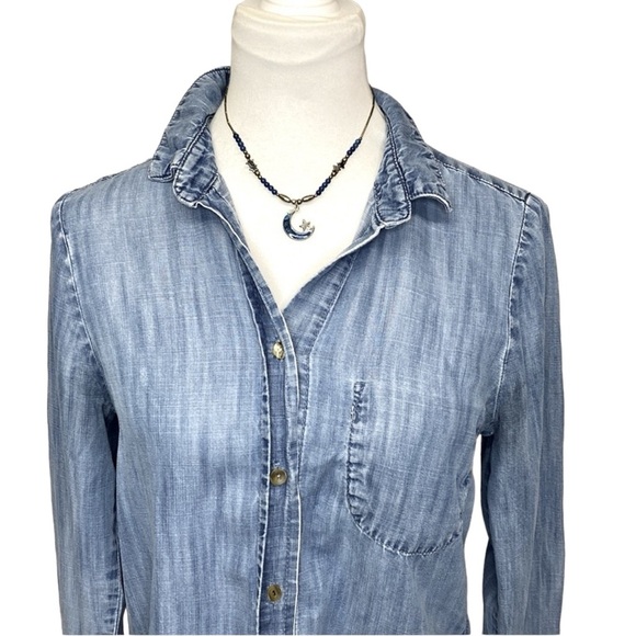 Anthropologie Elevenses Chambray Denim Tencel Blouse - Picture 3 of 6